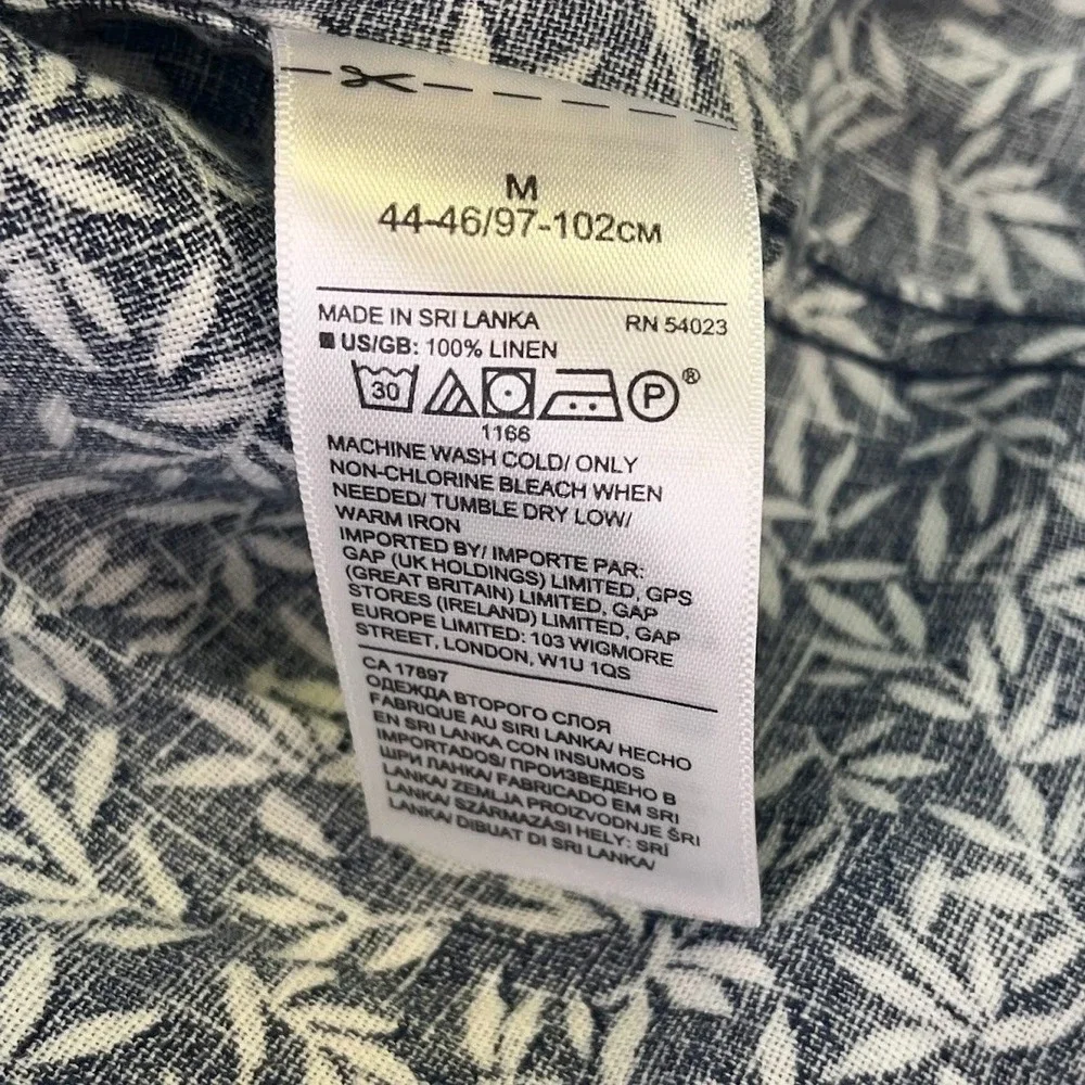 Banana Republic Mens Slim Fit 100% Linen Leaf Print Button Down Shirt Navy M